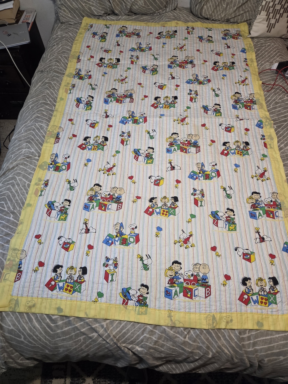 Vintage 1980s Peanuts Gang ABC Alphabet Baby Blanket